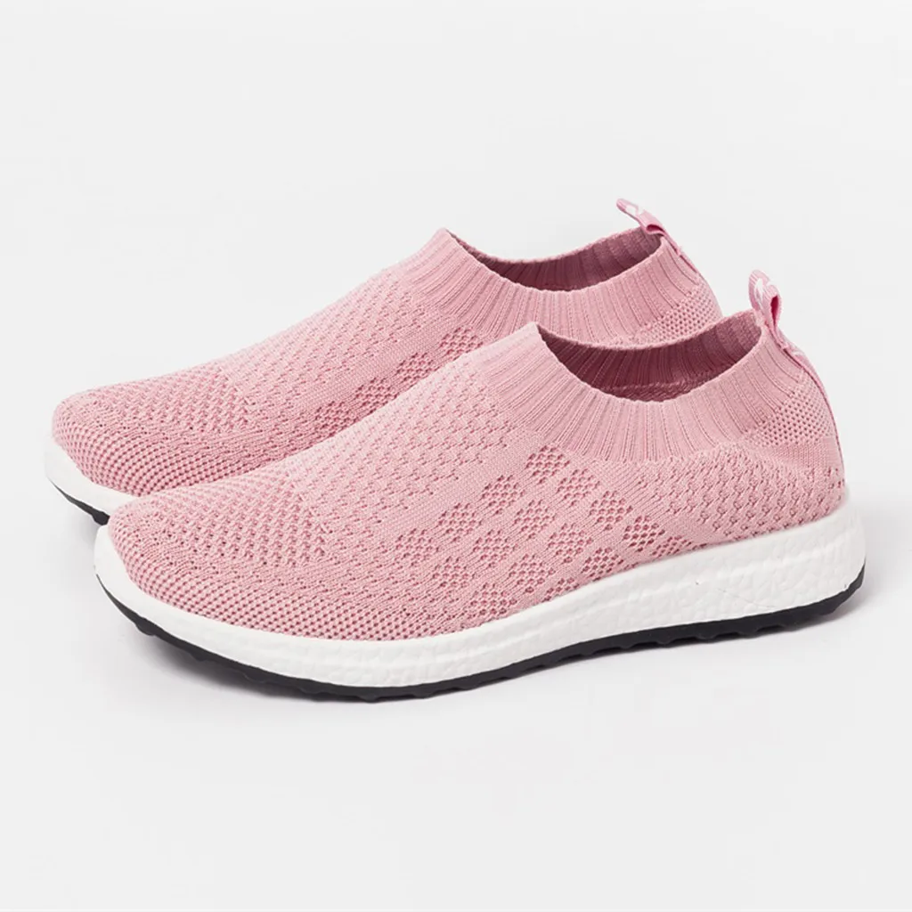 

CHAMSGEND New Women's Solid color flying woven mesh sneakers casual shoes a pedal lazy shoes walking walking shoes