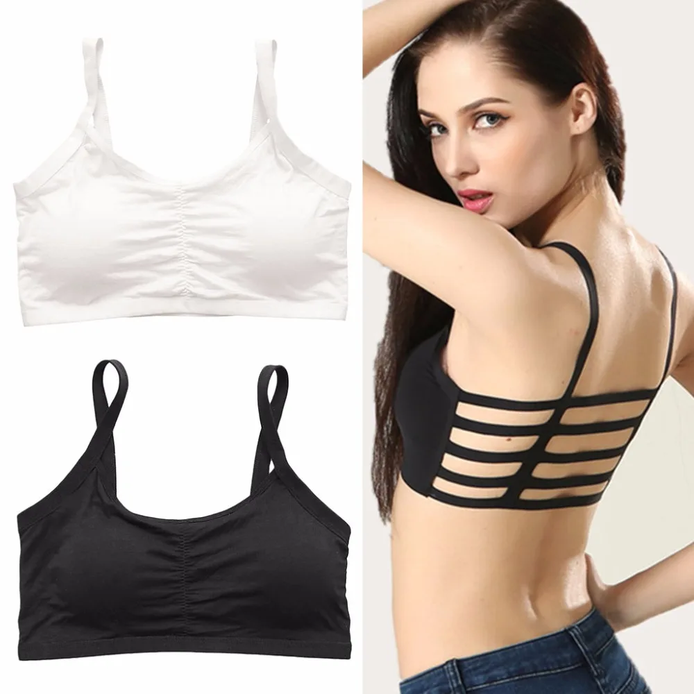 

New Sexy Women Stripe Boho Back Bra Crop Top Tank Vest Cami Hollow Bralette White/Black
