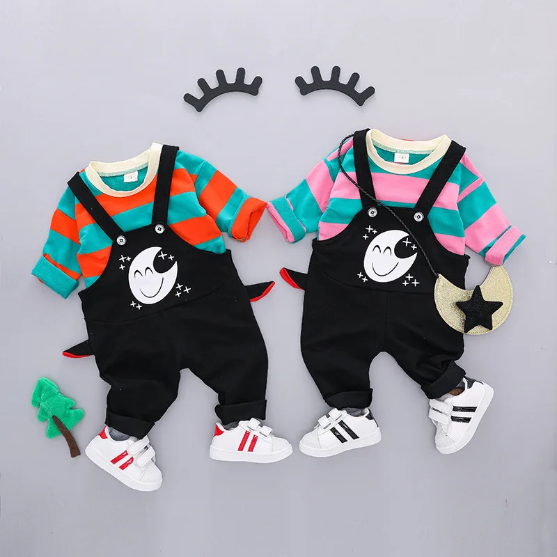 

Baby Bibs Can Open The Baby Two-piece Boys and Girls Striped Children's Clothing 0-1-2-3-4 Years Old Suit Boutique Kids Clothing