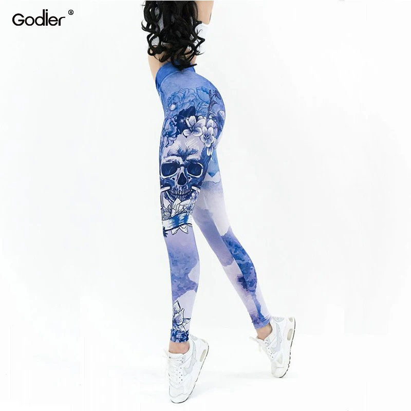Godier Women Sexy Fitness Pants Skeleton Printed Dry Fit