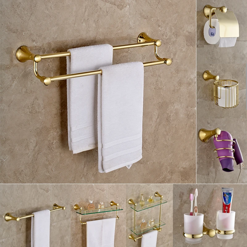 

AUSWIND modern 304 stainless steel gold polish bathroom accessories Horn shape base wall mount bathroom hardware set