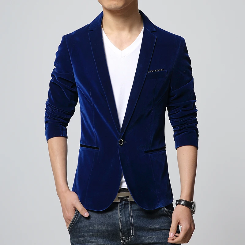 2015 new autumn Mens slim fit blazers cotton velvet male jacket red
