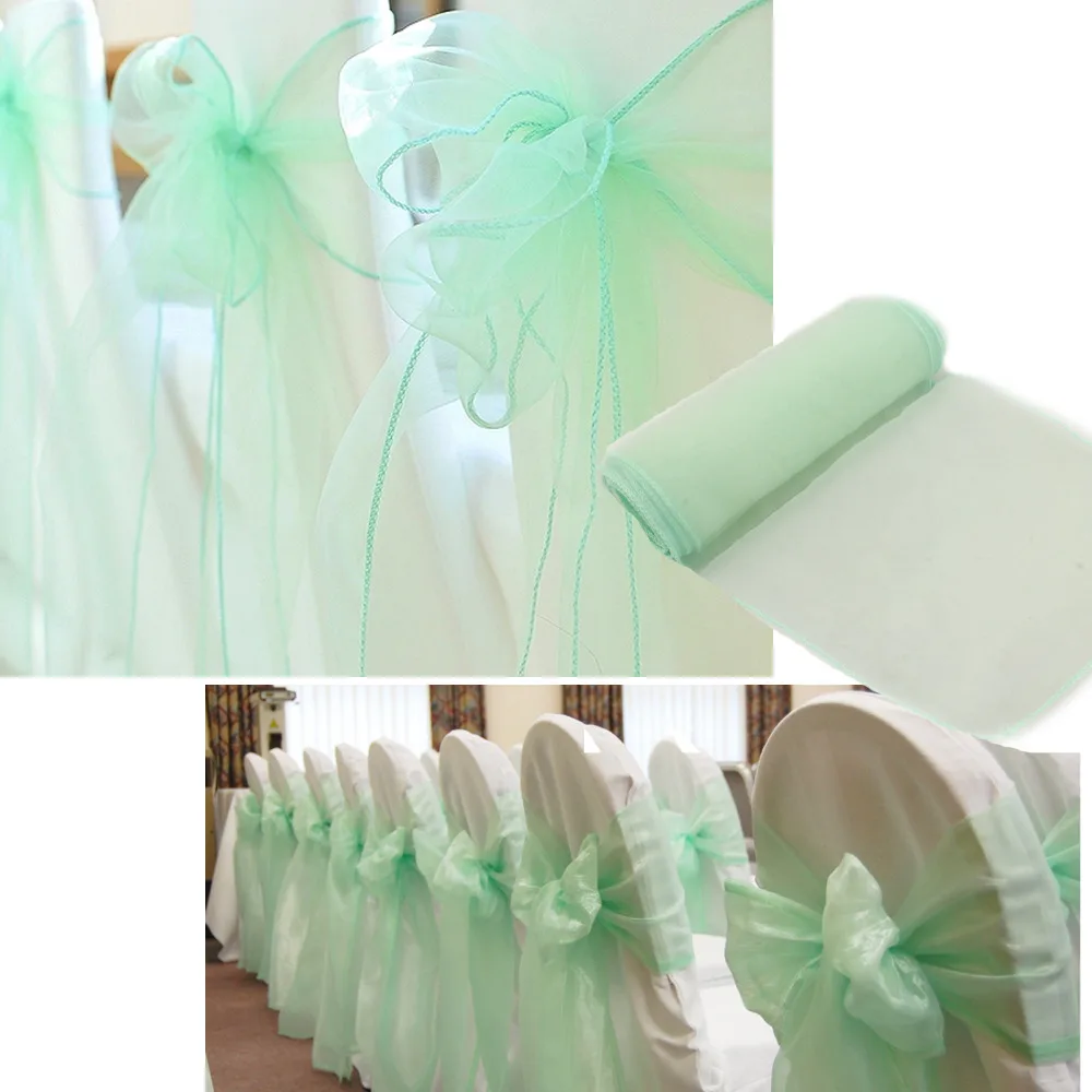 new brand 50 PCS Mint green Wedding Organza Chair Cover Sashes Sash