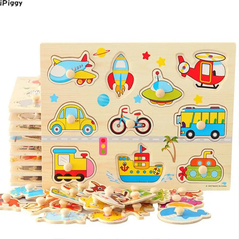 Wooden Jigsaw Puzzle Kid Hand Grasp Wooden Puzzle Numbers Alphabet