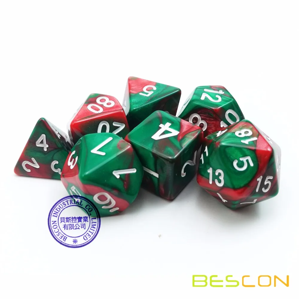 Bescon Christmas Gemini Polyhedral Dice Set, Two-tone RPG Dice Set of 7 d4 d6 d8 d10 d12 d20 d% Brick Box Pack 4