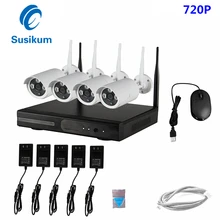 Plug and Play 4CH 720 P HD Беспроводной NVR комплект P2P 1MP Indoor Открытый ИК ночного видения пуля камеры безопасности wi-Fi системы видеонаблюдения
