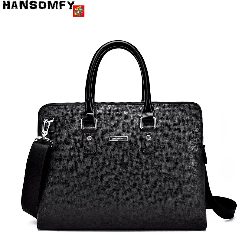 

New PU Leather Men bags brand business double zipper men's Handbag 14" Laptop Bag shoulder diagonal crossbody Briefcase