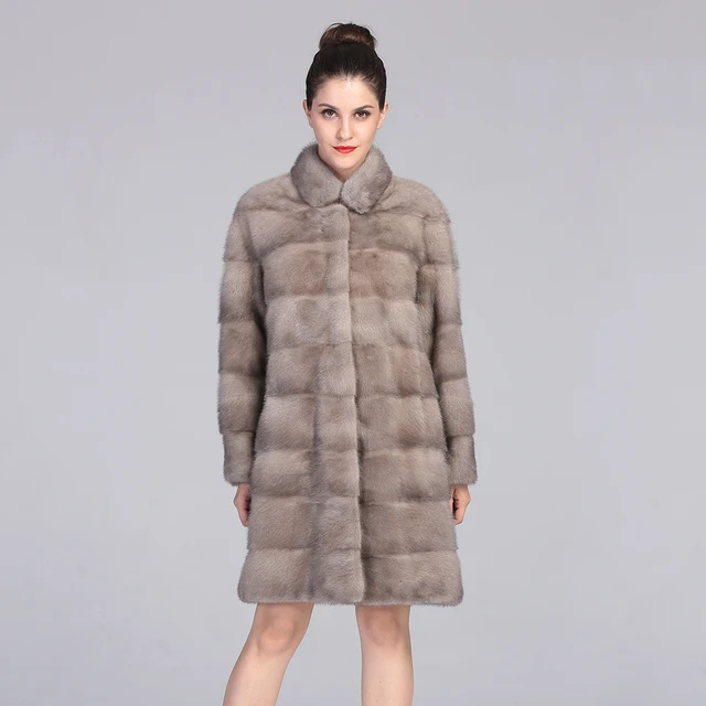 AAA Mink Fur Coat for women Light grey real fur coat Full pelt Genuine