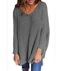 2018 осень женский свитер пуловер пуловеры свободный длинный рукав полый свитер глубокий v-образный Вырез Свободный размер Повседневный