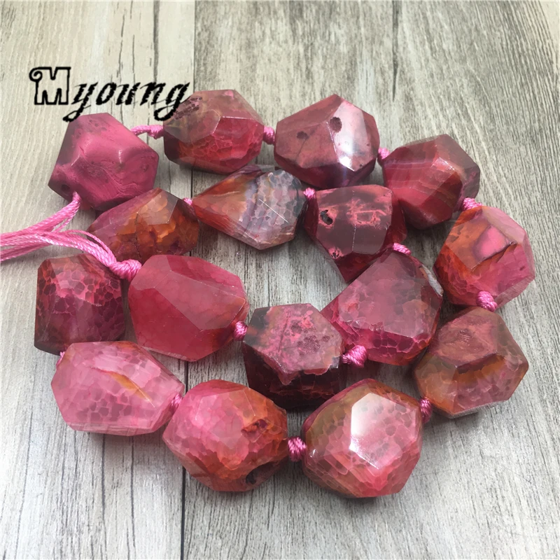 

Poliedro Faceted Red Dragon Veins Agates Nugget Beads, Mix size banded agates Quartz Druzy Pendant Beads For Jewelry MY1898