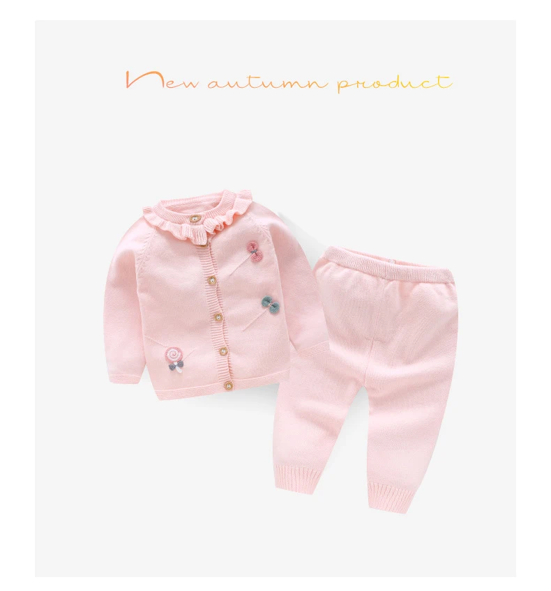 Зимние комплекты одежды для новорожденных девочек, Свитера для малышей, комплект одежды для маленького ребенка из 2 предметов, милые топы с кукольным воротником+ штаны