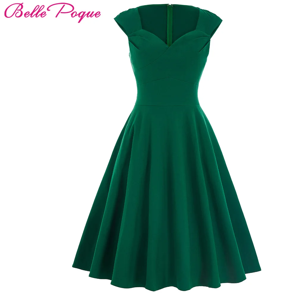 

2017 Women Dress 1950s Retro Vintage V Neck Black Red Green Summer Dress Robe Femme Casual Tunic Rockabilly Swing Party Dress