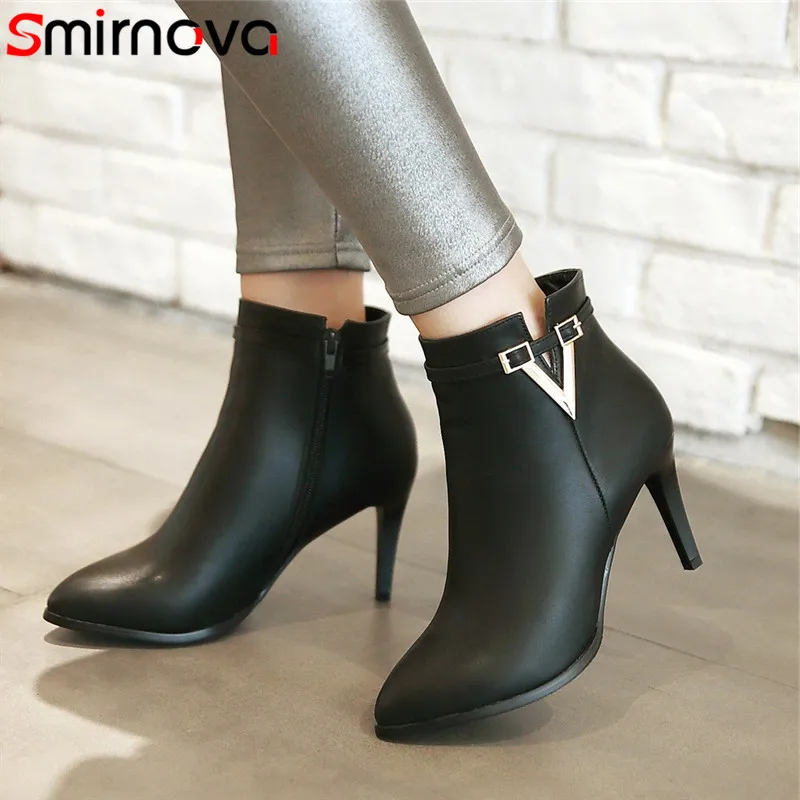 

Smirnova big size 34-43 fashion autumn winter shoes woman pointed toe zip ladies ankle boots high heels boots women prom shoes