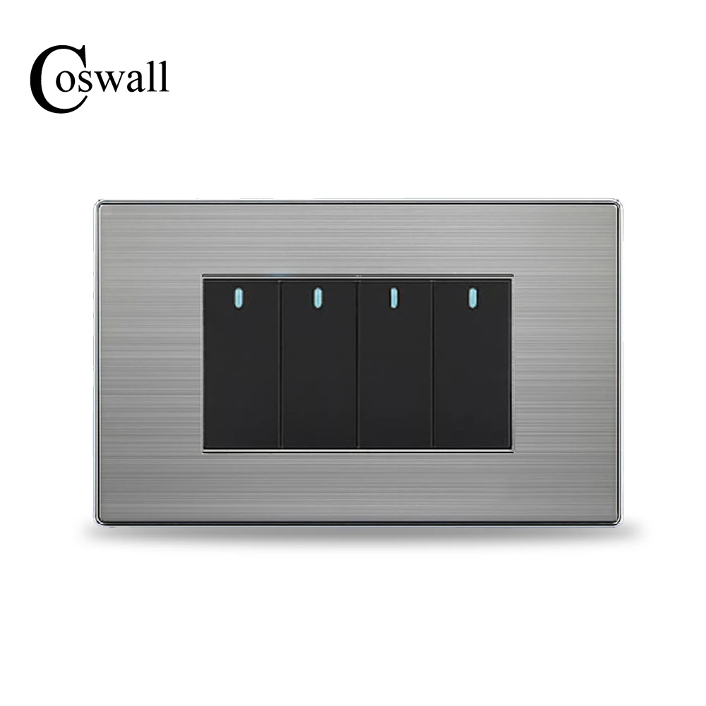 Coswall Us Standard 4 Gang 2 Way Light Switch On Off Wall Switch Stainless Steel Panel 118mm