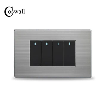 

COSWALL US Standard 4 Gang 2 Way Light Switch Switched On / Off Pass Through Wall Switch Stainless Steel Panel 118mm * 72mm