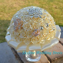 Реальные фотографии Потрясающие Свадебные цветы бежевый невесты свадебные букеты искусственный кристалл розовая Корона свадебный букет