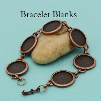 

5 pcs - Antique Copper Bracelet Setting, 18mm Bracelet Blanks, Round Bracelet Setting, Charm Bracelet Bezel Blanks