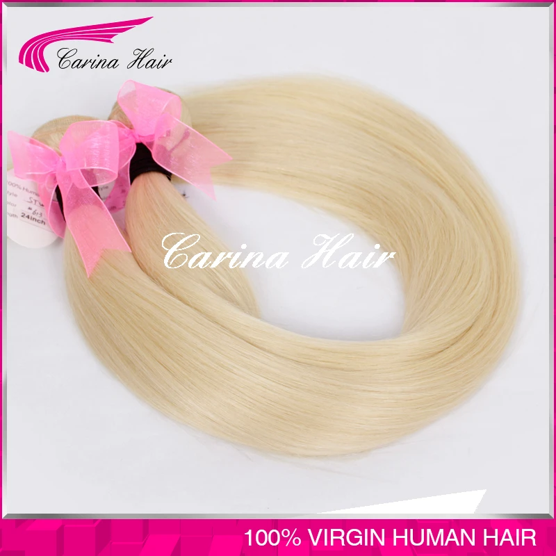 

Carina Hair #613 Bleach Blonde Brazilian Remy Human Hair Weaves Straight Extensions 1 pcs/lot Machine Weft Fedex Free Shipping