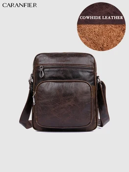 

CARANFIER Mens Shoulder Bag Genuine Cowhide Leather High Quality Travel Crossbody Bags Vintage Business Weekend Messenger Bags