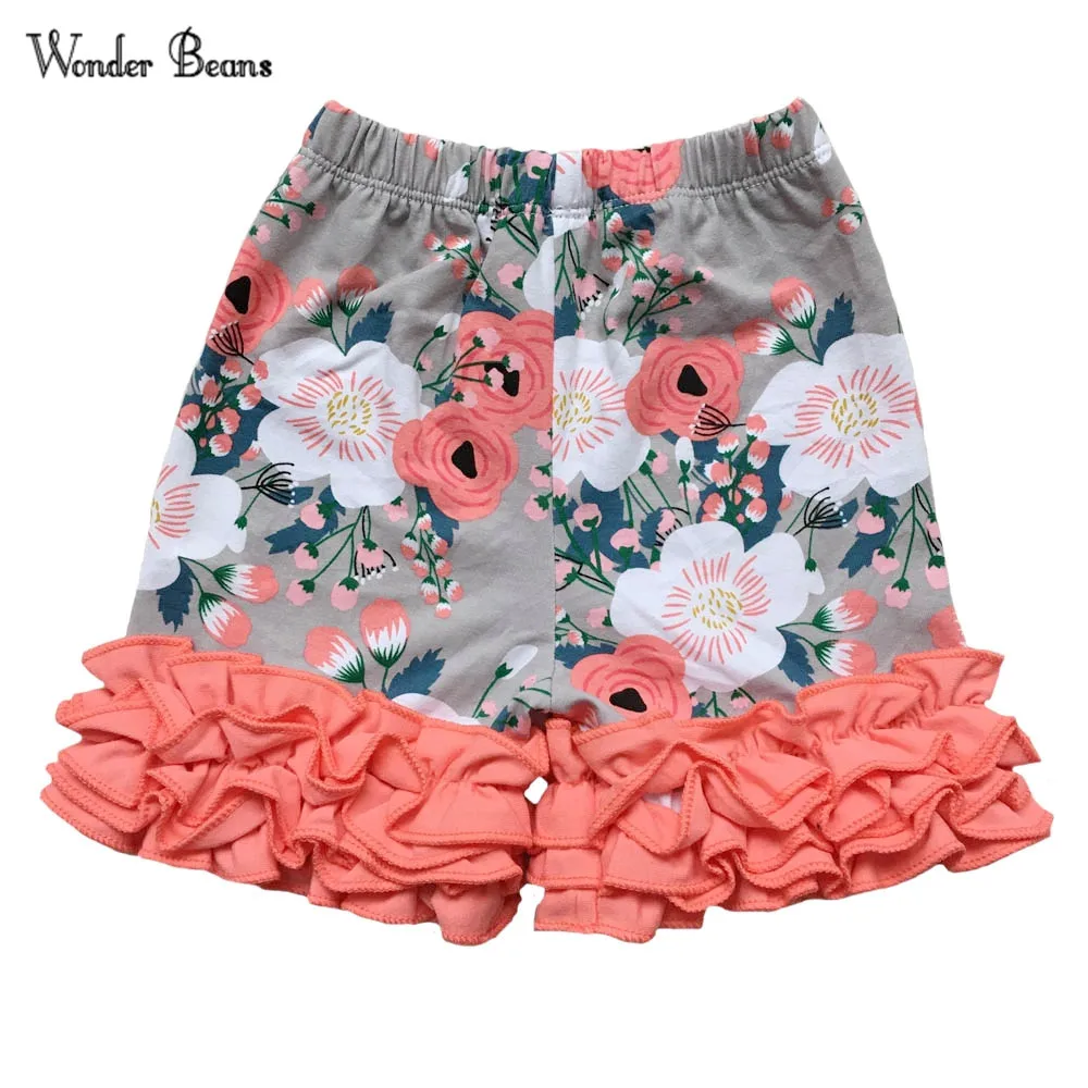 

Baby Girl Shorts Kids Girls Gray Floral Triple Ruffle Shorts Children Valentines Day Easter Icing Ruffle Shorts Kids Clothes