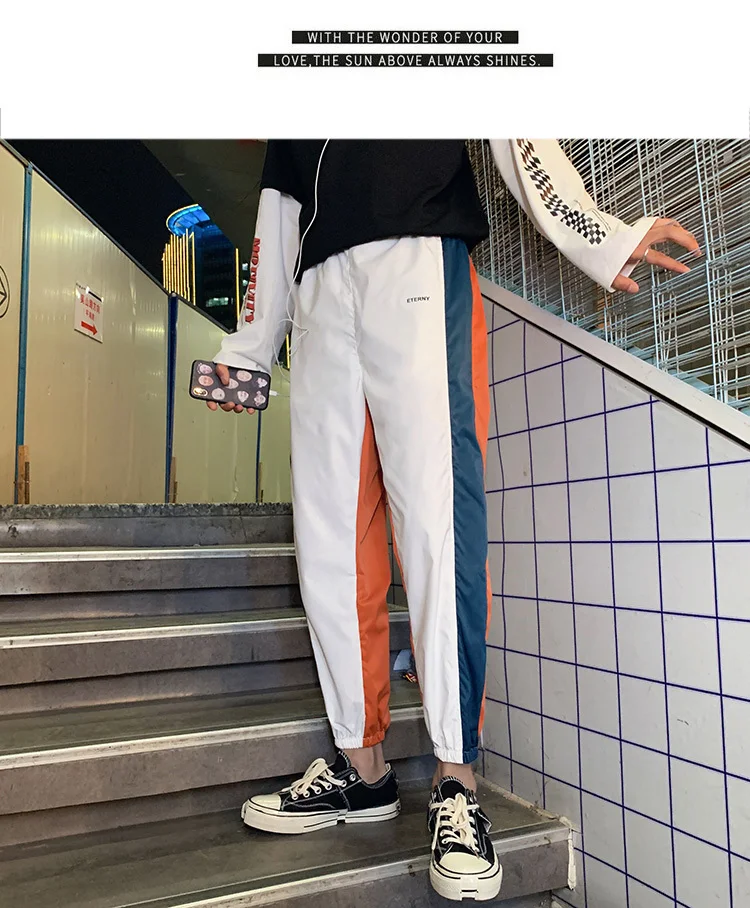 Летняя повседневная с напечатанными буквами студенческий тренд Досуг хип хоп мужские хлопковые штаны брюки уличная влюбленные спортивные брюки M-5XL