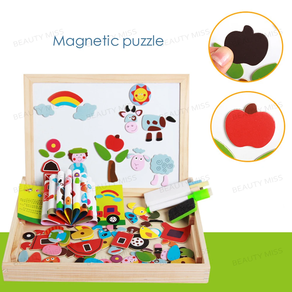 Wooden Farm Magnetic easel board Jigsaw Puzzle font b Toy b font Box with Blackboard Whiteboard