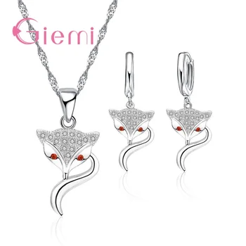 

Cute Lovely Fox Shape Pendant Necklace Hoop Earrings Jewelry Set Animals Design Bijoux High Quality 925 Sterling Silver Present