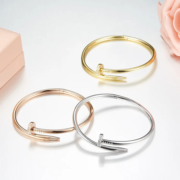 

Hot Brand sterling silver Jewelry For Women nail bracelet&Bangle with zircon rose gold one circle bracelet gold Manchette