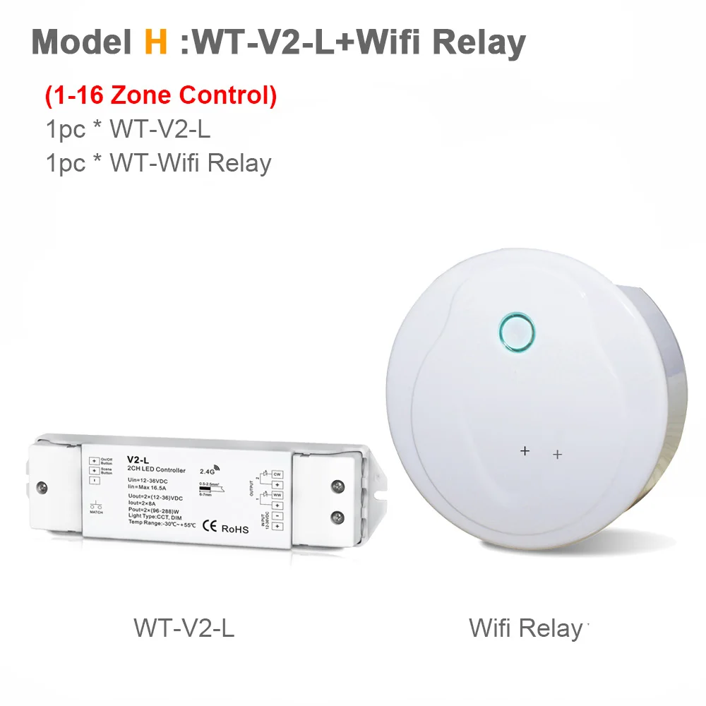 Model H Светодиодный диммер CCT 12 В 24 в 36 в RF беспроводной 2,4G пульт дистанционного управления Smart Wifi 2CH WW CW Светодиодный контроллер для CT одноцветная Светодиодная лента V2-L - Цвет: Model H