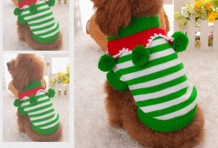 Полосатый милый Новогодний для домашних собак свитер костюм одежда собака Санта зимняя куртка свитер со щенком Рождественская вязаная одежда для собаки