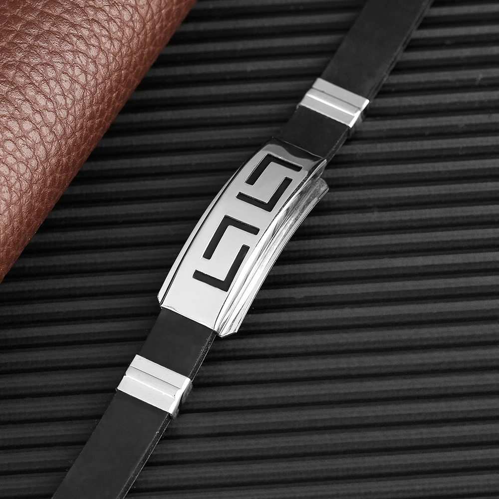 Minimalist Men Clip Pattern Stainless Steel Charming Bracelets Casual Sport Silicone Soft Bangle Chain Punk Style Gift         (10)