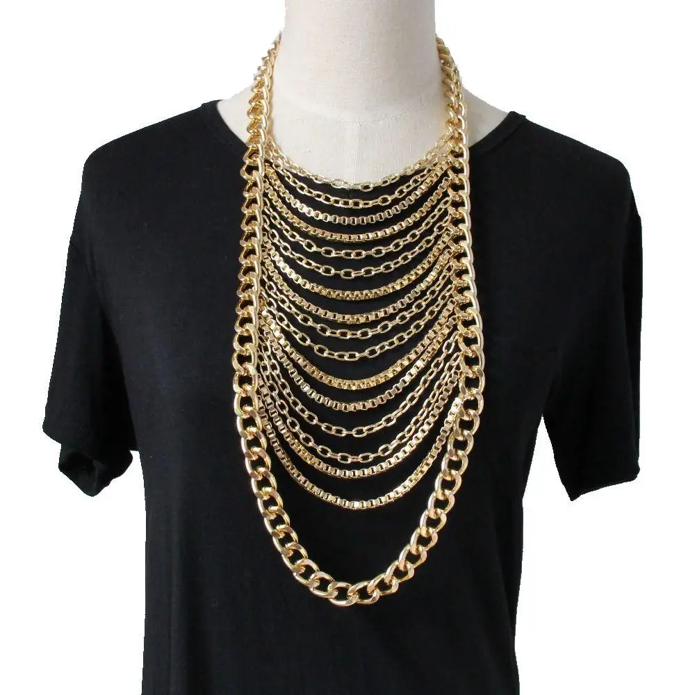 

CirGen Fashion Multi layer Statement Gold Color Metal Chain Pendant Choker Collar Necklace Women Jewelry Item,C31