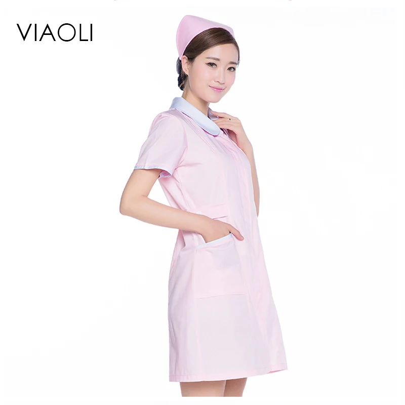 Viaoli розовый медицинские халаты регистрации медсестра Uniforme на клинчиках медицинские равномерное Красота салон работа платье Лонгслив