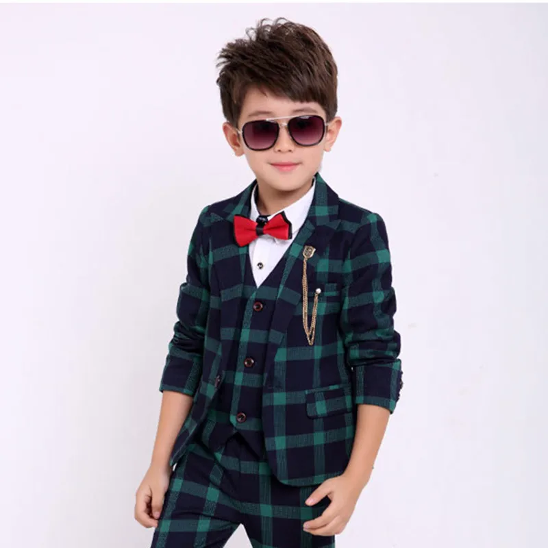 Детский костюм высокого качества с цветочным принтом свадебный наряд для мальчиков Зеленый Клетчатый костюм для маленьких мальчиков