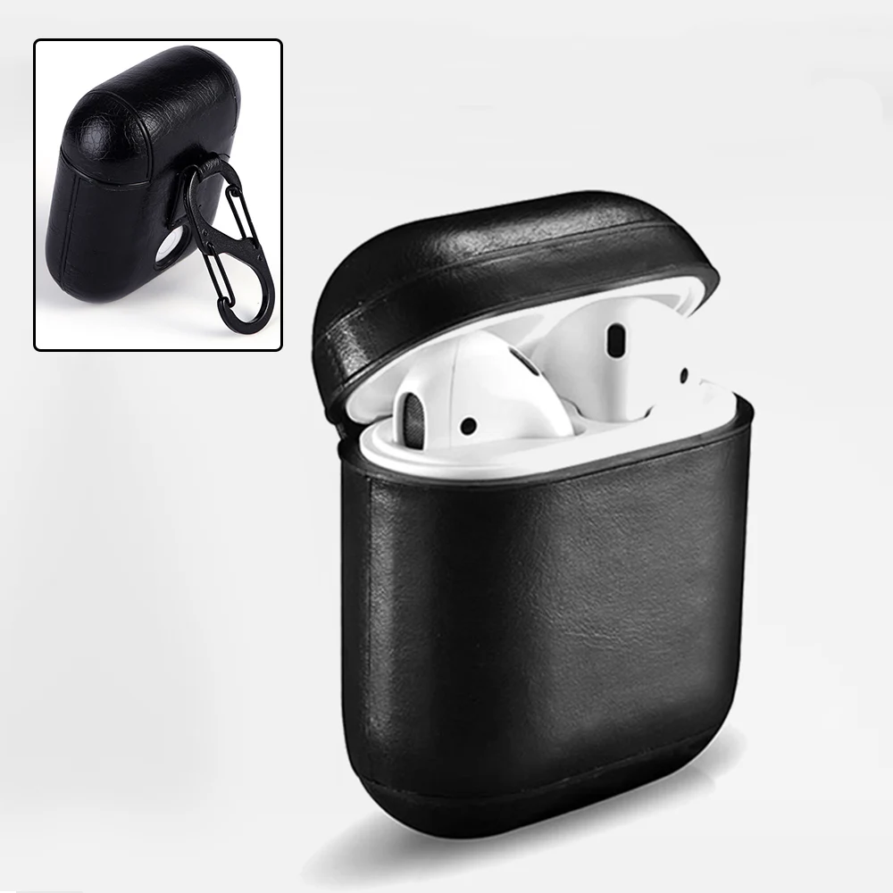 

For Apple Airpods Earphone Cases Strap Genuine Leather with Buttons Headphone Protection Case Earphone Accessories Storage Box