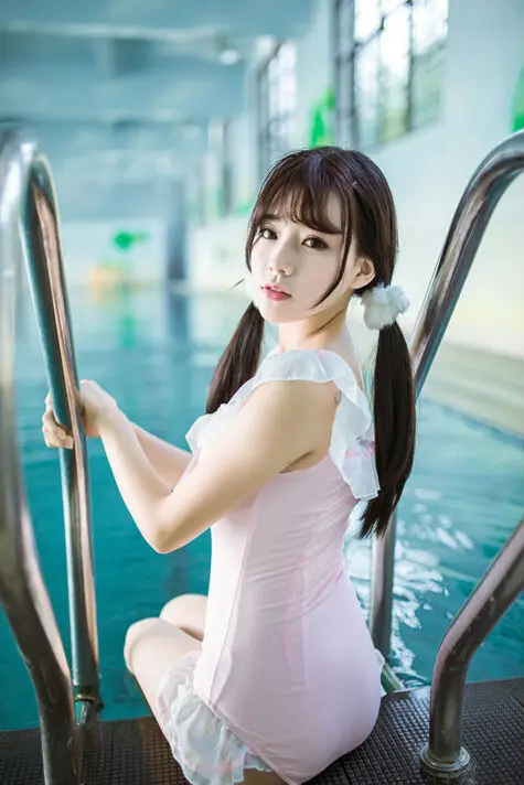 Japanese Soft Girl Sweey Style White Ruffles Kawayii Pink Bodysuits With Bowknot Sexy Sleeveless Bodycon Beach Swimwear Women10