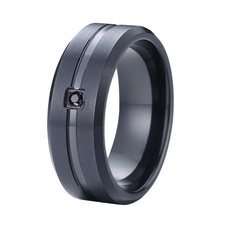 

Fashion Man Jewelry black cz 100% Titanium Stainless Steel Rings men Engagement Wedding band couple Rings for women