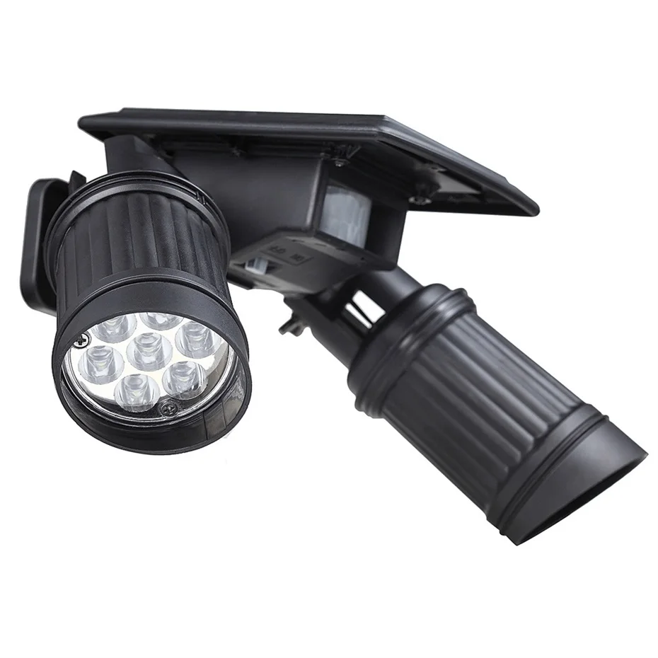

3 modes Solar PIR sensor lamp Double Head spotlight IP65 Build-in 400mAh Li-ion battery Emergency Garden,Yard outdoor lighting