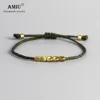 AMIU hecho a mano tibetano cuentas de cobre de suerte verde pulsera de cuerda y pulseras para mujer y hombre de cera de pulseras de hilo ► Foto 1/3