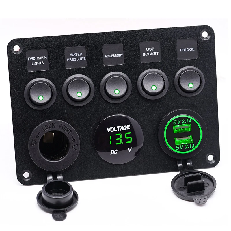 Inline Fuse font b Box b font LED Rocker Switch Panel Voltmeter Dual USB Socket Charger