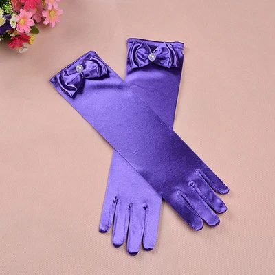 Перчатки для девочек длинные перчатки принцессы женские перчатки подарок на день рождения синее свадебное платье перчатки с бантом костюм аксессуары Атлас - Цвет: Серый