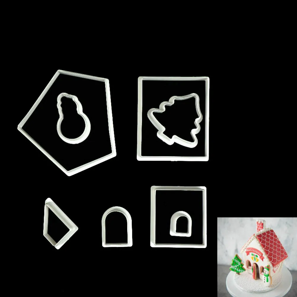 8pcs/set Plastic Biscuit Mould Christmas House Tree Sugarcraft Cookie Cutters Cake Embossing Decor Mold Baking Tool