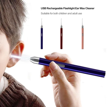 

USB Rechargeable Flashlight Earpick Ear Wax Cleaner Baby Earwax Remover Luminous Ear Curette Light Spoon Cleaning Tool For Kids