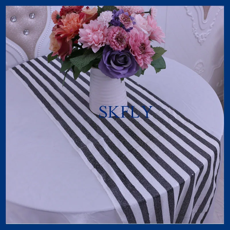 

RU016D New gorgeous Wedding light gold and white stripe sequin table runner