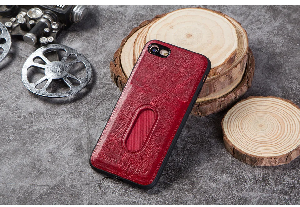 CONTACTS FAMILY Genuine Leather Flip Case For iPhone 8 7 Retro Wallet Case Cover For iPhone 7 8 Protective Phone Bag Shells case for iphone 7