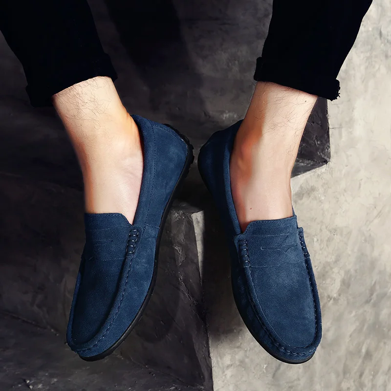JKPUDUN/Роскошная итальянская брендовая Повседневная обувь; мужские замшевые кожаные мокасины; мужские лоферы; коллекция года; Мужская обувь без застежки; большие размеры