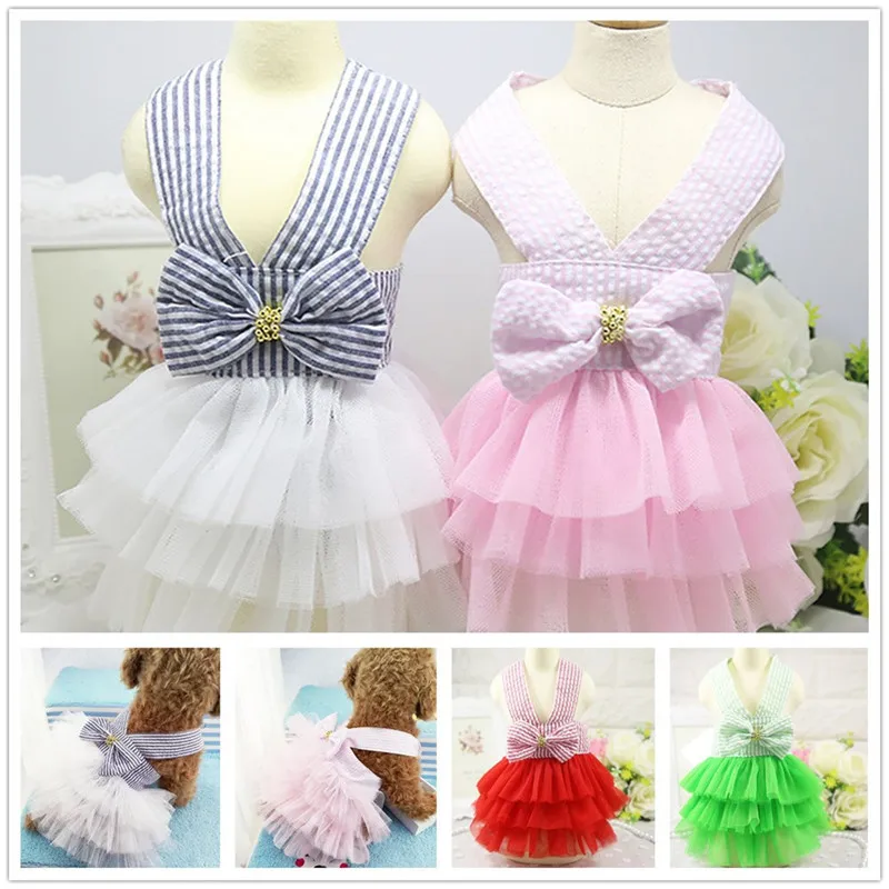 

Bubble Braces Skirt Pet Dog Dress Up Wear Princess Style Lace Bowknot Stripe Clothes Girl Doggy Summer Clothing Apparel 2018
