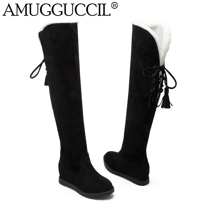 

2015 New Arrival Plus Big Size 34-43 Black Red Yellow Apricot Fashion Warm Fur Over The Knee Girl Winter Womens Snow Boots X1307