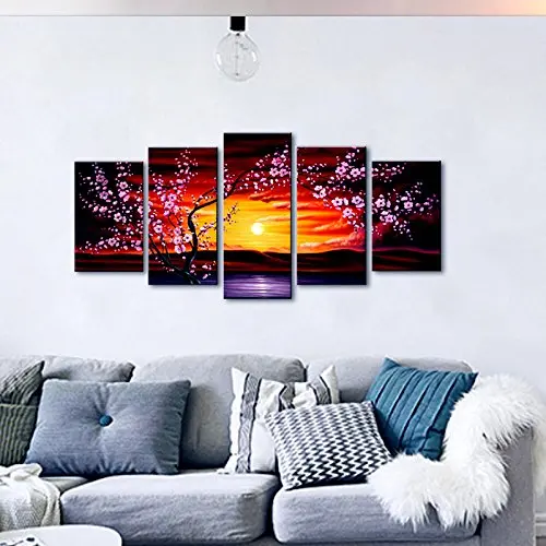 

Pink Plum Tree Sunset Diamond Embroidery Painting Landscape Mosaic Full Round Diamond Picture Cross Stitch Kit Diamond Painting