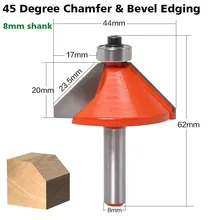 1 шт. 8 мм хвостовик Высокое качество большой 45 градусов фаска и коническая фреза для отделки кромки бит Дерево Режущий инструмент деревообрабатывающие фрезы